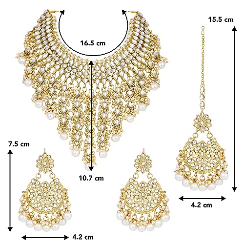 Peora Kundan Pearl White Choker Necklace Earrings Maang Tikka Women