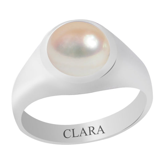 Clara Certified Pearl (Moti) 3cts or 3.25ratti Bold Silver Ring for Men and women-22