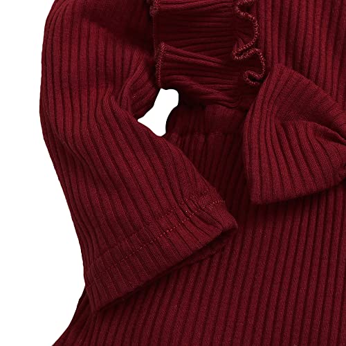 Hopscotch Baby Girls Polyester And Spandex Solid Bow Applique Bodysuit Suit Set in Burgundy Color For Ages (9-12 Months)
