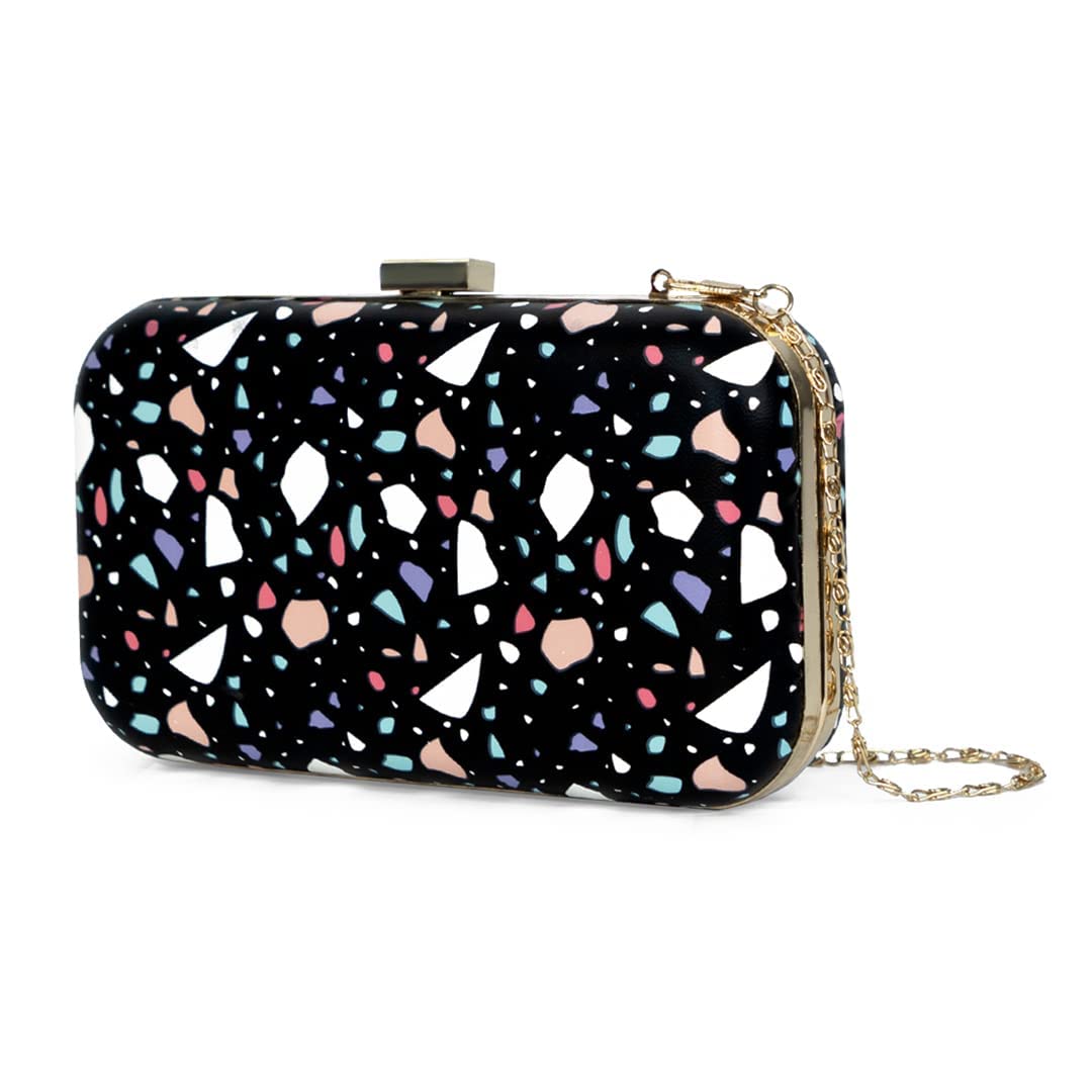 Modern Myth Arm Candy! Abstract Modern Black Printed Party Clutch for Women