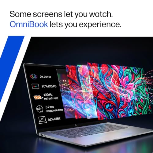 HP Omnibook 5 OLED (Previously Pavilion), Snapdragon X Processor 45 Tops (16GB LPDDR5x, 1TB SSD) 2K,16''/40.6cm, Win11, Office24, Silver, 1.59kg, fb0001QU, Multi-Day Battery AI Laptop