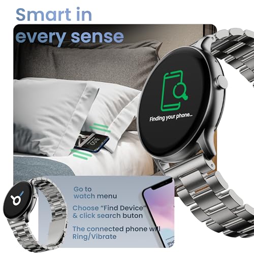 GOBOULT Dire Smartwatch: 1.38'' 2.5D Curved HD Display, BT Calling, 500 Nits Brightness, IP67, 250+ Watchfaces, 120+ Sports Modes, AI Voice Assistant, SpO2 Monitoring (Silver)