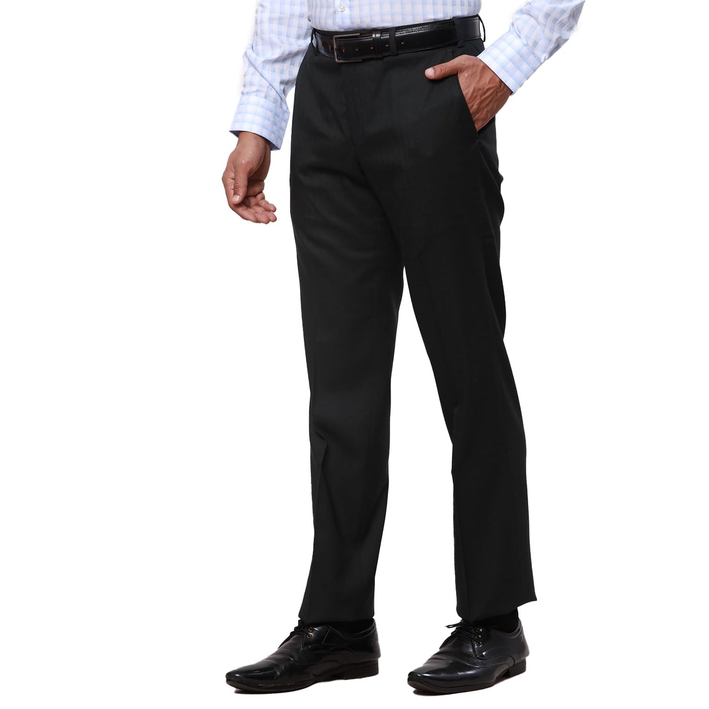 Park Avenue Men's Smart Fit Poly Rayon Blend Flat Front Checks Pattern Dark Green Formal Trouser (Size: 32)-PMTX07525-N8