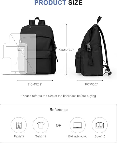 MUCHOVA Travel Bag for Women Medium Spacious Compartment Bag Practical Design Black Lightweight Backpack for Ladies (Black)