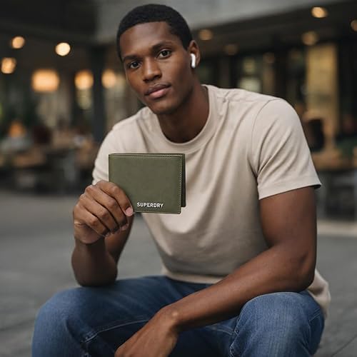 Superdry Men's Leather Slimfold Wallet Kershope - Olive+Black
