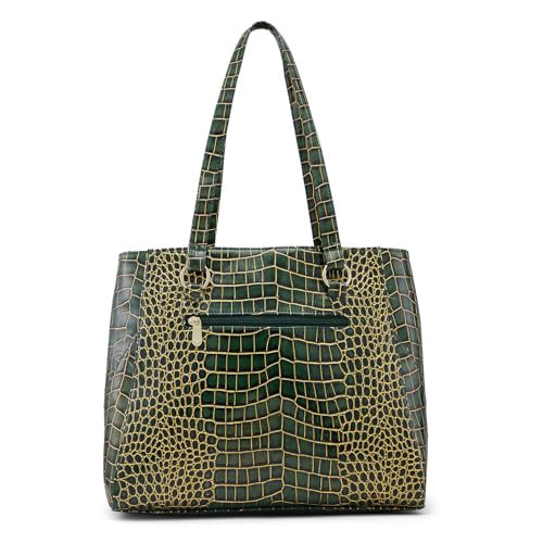 Caprese Miranda Tote Bag, Large-Green | Stylish Handbag for Women | Spacious, Versatile Office & Daily Essentials Tote | Top Zip Closure