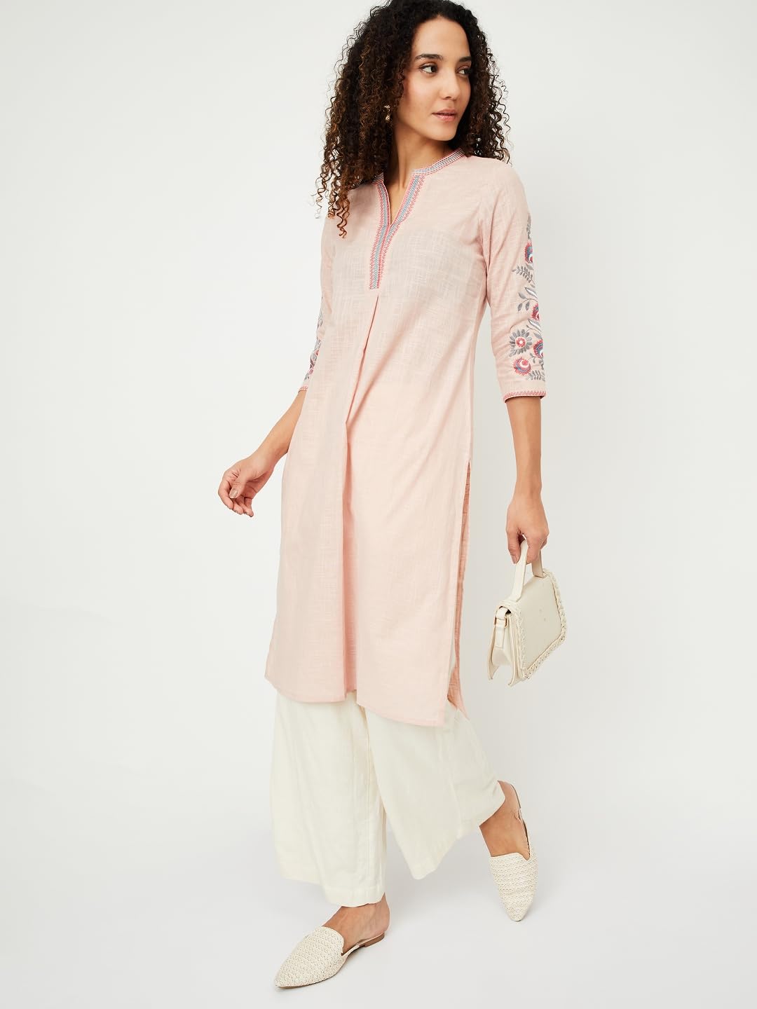 Max Women Cotton Blend Regular Fit Regular Kurta (NAWWSP25ZU_Peach Large)