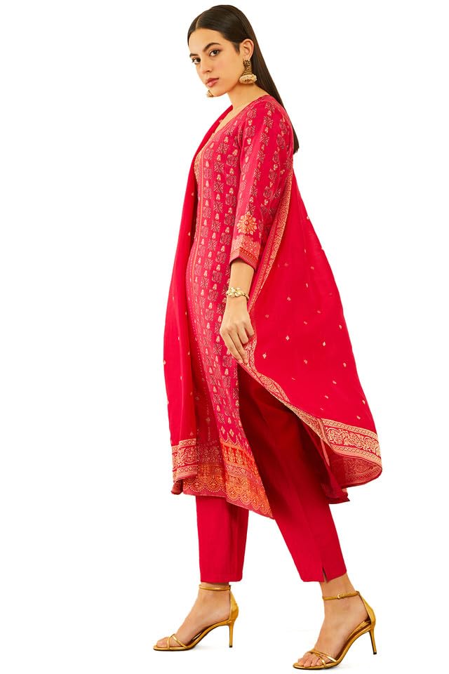 Soch Womens Fuchsia Brocade Suit Set with Zardozi
