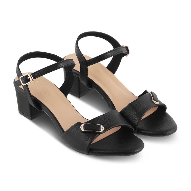 tresmode 239-MAUI Black Women Dress Block Heel Sandals EU/39 UK/6