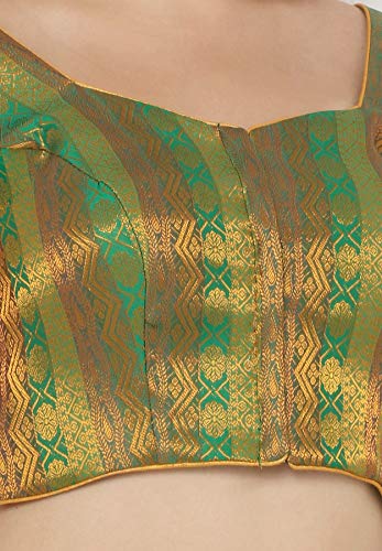 SALWAR STUDIO S Women's Green Jacquard Readymade Saree Blouse-SSB2964-GREN
