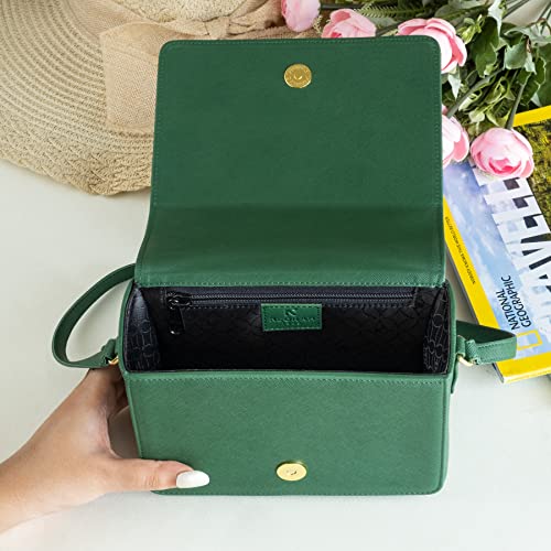 NEORAH - Ladies Box Sling Bag ELEANOR+Magnetic Closure+Spacious Main Compartment+Adjustable Strap|Hand Crafted Vegan Leather|Crossbody For Women|Multipurpose Everyday Shoulder Bag Purse – DARK GREEN