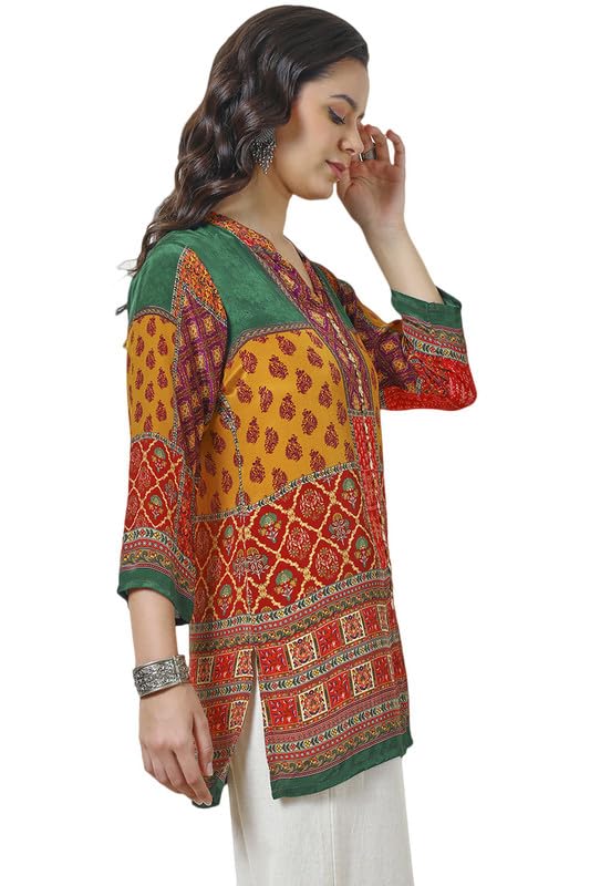 Soch Womens Multicolour Viscose Crepe Ethnic Motifs Tunic with Cutdana