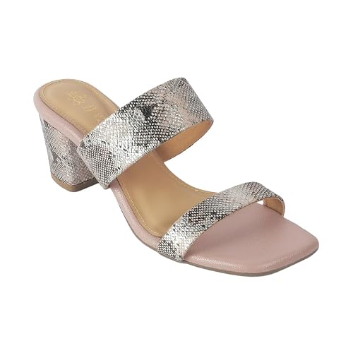 tresmode Rentu Champagne Women's Dress Block Heel Sandals in Size 8 UK / 41 EU
