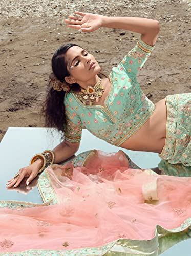 FUSIONIC fantastic zarkan and zari Work turquoise Color Lehenga Choli For Women