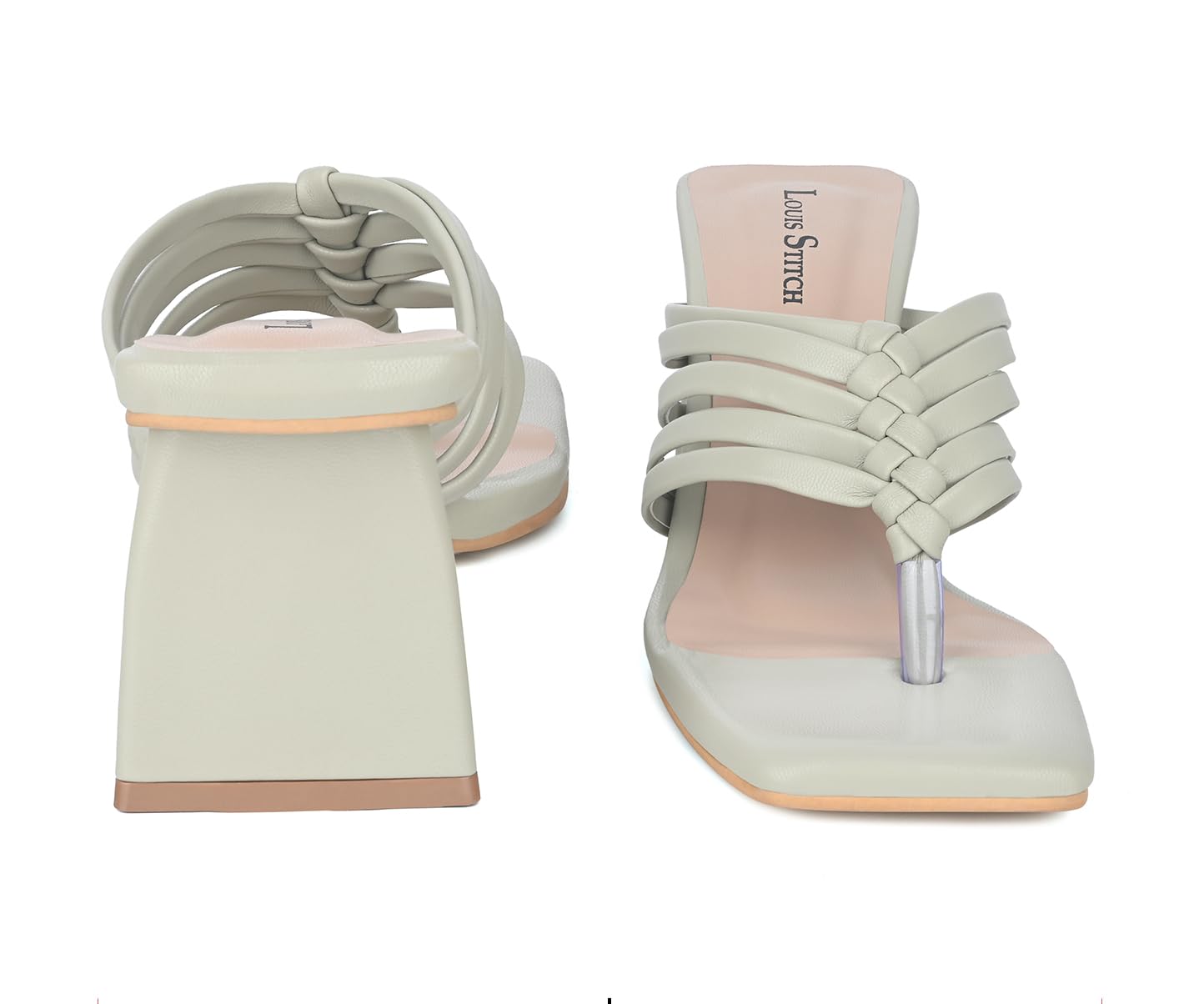 LOUIS STITCH Women's Fashion Green Slip-On Block Heel Sandals | Weaved T-Strap Stylish Heel Sandal for Ladies | LSOF-LDBH-WESTGR