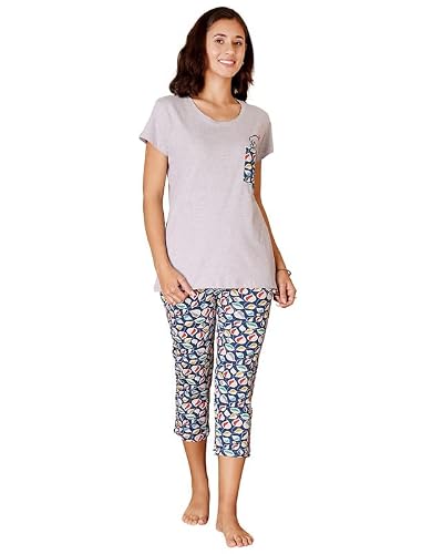 BODYCARE Women's Cotton Printed T-Shirt and Capri Set | Soft & Breathable Nightwear | Short Sleeves | Loungewear Co-Ord Set| BSCS16049_100 Multicolour