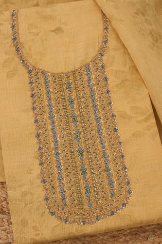 Soch Womens Mustard Linen Shimmer Floral Print Unstitch Dress Material With Cutdana