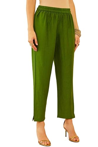 Soch Womens Green Brocade Bandhani Printed Suit Set with Mirror Work