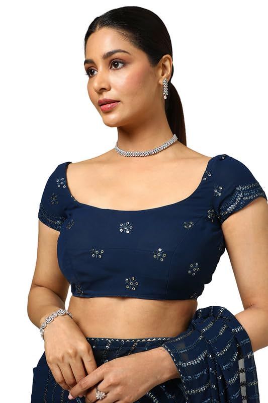 Soch Womens Blue Sequin Embellished Georgette Saree
