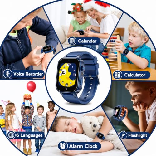Goodatech Smart Watch for Kids 4-12 Years Boys Girls, 26 Puzzle Games,HD Camera,Video Music Player,Pedometer,Flashlight,Alarm Clock,Parent Control, Aluminum Case,Sport Band (Blue)