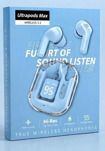 Wireless Earbuds Bluetooth 5.3 TWS Earphones with LED Digital Display Transparent Charging Case Touch Control in-Ear Headphones with Noise Reduction IP4 Water Resistant for iOS & Android