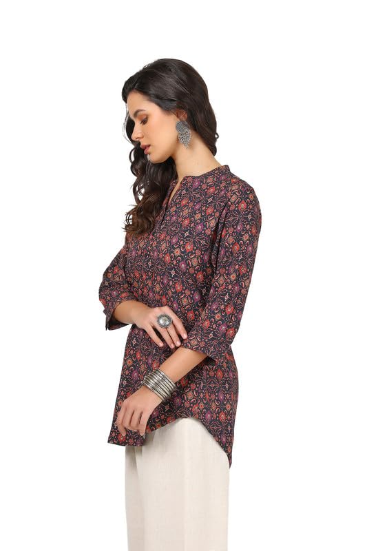 Soch Womens Navy Blue Spandex Ethnic Motifs Tunic