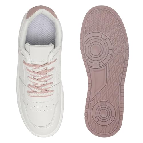 ROSEMEAD Women Casual Sneaker Shoes |Stylish and Comfortable Lace-Up Style Soft Cushioned Insole, Slip-Resistance (White-Peach) White-Peach_UK- 3