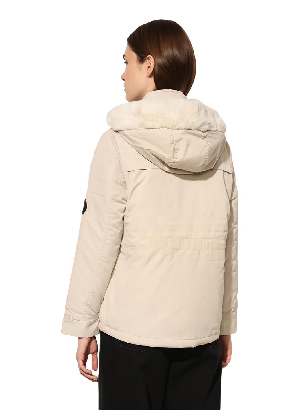 ONLY Women's Solid Regular Fit Cream Jacket