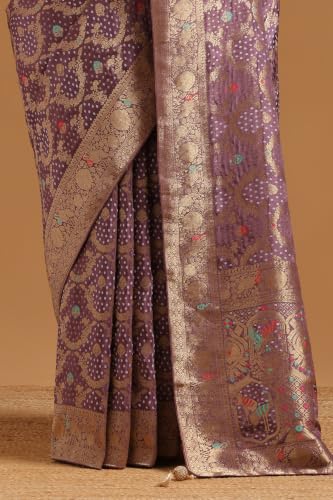 Soch Womens Lavender Silk Botanical Zari Woven Saree