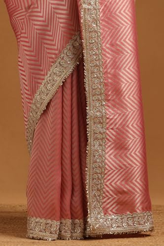 Soch Womens Blush Pink Tissue Chevrons Zari Woven Saree With Sequins