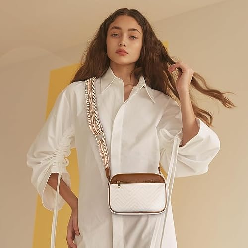 ITALISH Women Leather Crossbody Sling Bag in Geometric Pattern (White And Tan)