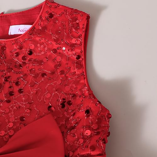 Hopscotch Girls Sleeveless Red Sequin Embellished Bow Dress for Age (6-8 Years)