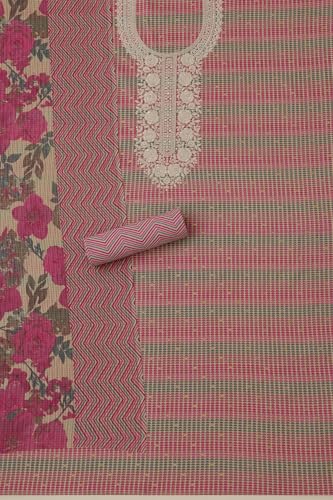 Soch Womens Fuchsia Cotton Geometric Print Unstitched Dress Material With Thread Work