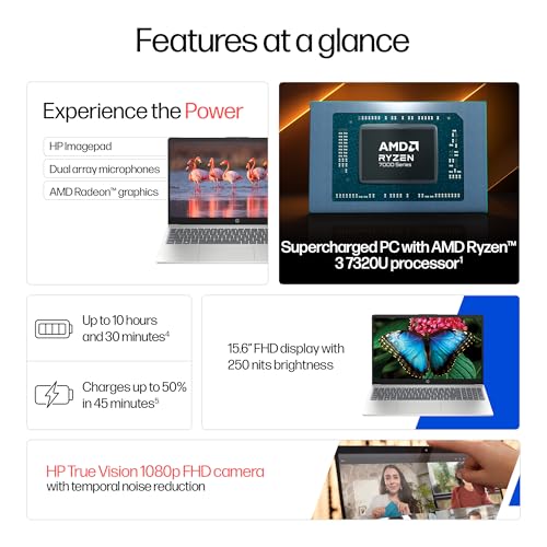 HP 15, AMD Ryzen 3 7320U (8GB LPDDR5, 512GB SSD) FHD, Anti-Glare, Micro-Edge, 15.6''/39.6cm, Win11, M365 Basic(1yr)* Office24, Silver, 1.59kg, fc0500AU, FHD Camera w/Privacy Shutter Laptop