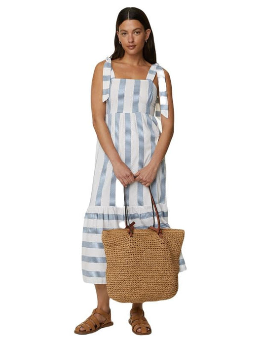 Cotton Rich Striped Midaxi Tiered Dress T527953BLUE MIX (L)