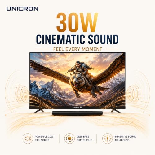 UNICRON 32 Inch Android Smart TV with Voice Control Remote, HD Ready LED Television WiFi, Smart Apps Compatible & IPS Bright Display, 30W Sound Speaker