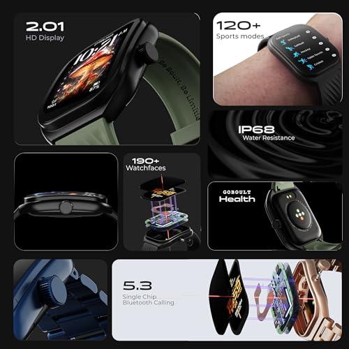 GOBOULT Trail Smartwatch 2.01" 3D Curved HD Display, BT Calling 5.3, 600 Nits Brightness, IP68, 190+ Watchfaces, 120+ Sports Modes, AI Voice Assistant, SpO2 Monitoring (Rose Gold)