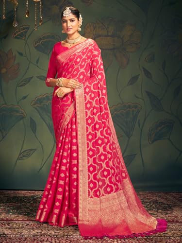 AKHILAM Women's Georgette Ethnic Motif Printed Saree With Unstitched Blouse Piece(Pink_ARYA2302_FL)