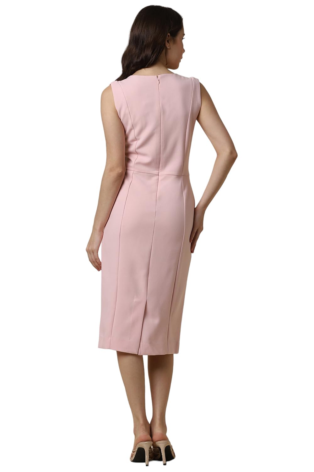 Allen Solly Women's Polyester Shift Calf Length Dress (AHDRWRGFI18572_Pink