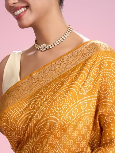 MOHEY Women's Art Silk Printed, Weave Saree with Blouse Piece(Mustard Yellow)