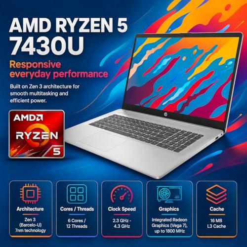 HP 17 Touchscreen Laptop, AMD Ryzen 5 7430U, (Beats i7 1355U), 64 GB RAM 2 TB SSD, 17.3 inch HD+ Anti Glare Display, Radeon Graphics, Wi-Fi 6, Bluetooth 5.4, Windows 11 Pro, Office Lifetime License