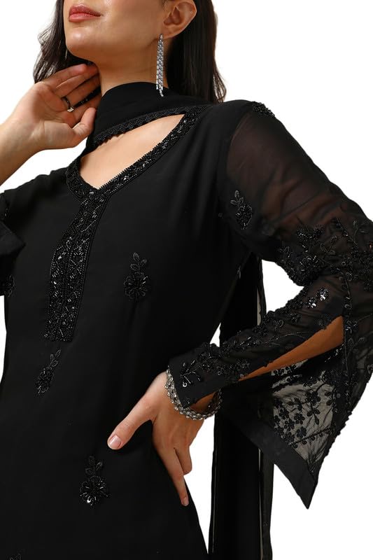 Soch Womens Black Georgette Blend Suit Set With Sequins