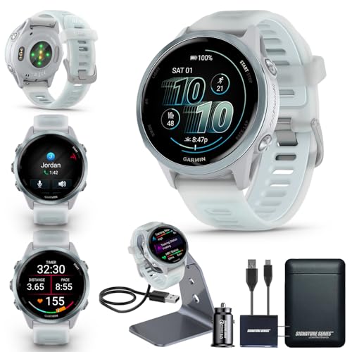 Garmin Forerunner 570 42mm GPS Running Smartwatch, Cloud Blue | Advanced Training & Recovery, Sleep Coach, Heart Rate, Download Music, Up to 10 Day Battery | Signature Series Power Bundle