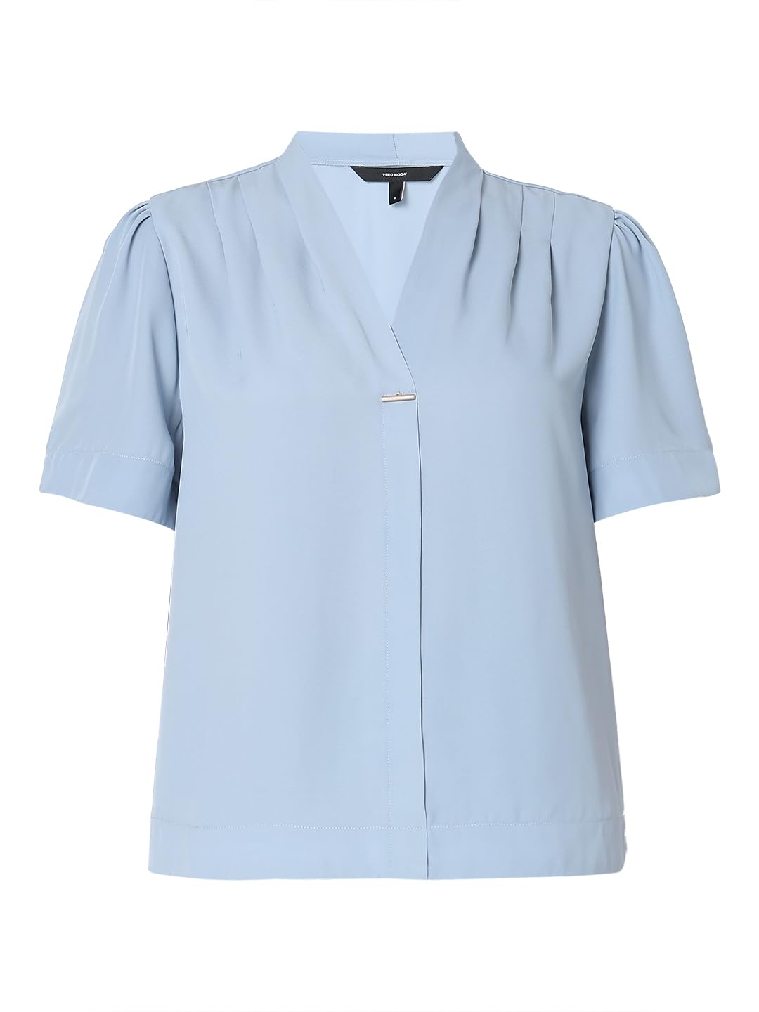 VERO MODA Women Solid Blue Polyester Regular Fit Top