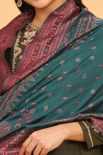 W for Woman Teal Ethnic Motifs Zari Dupatta