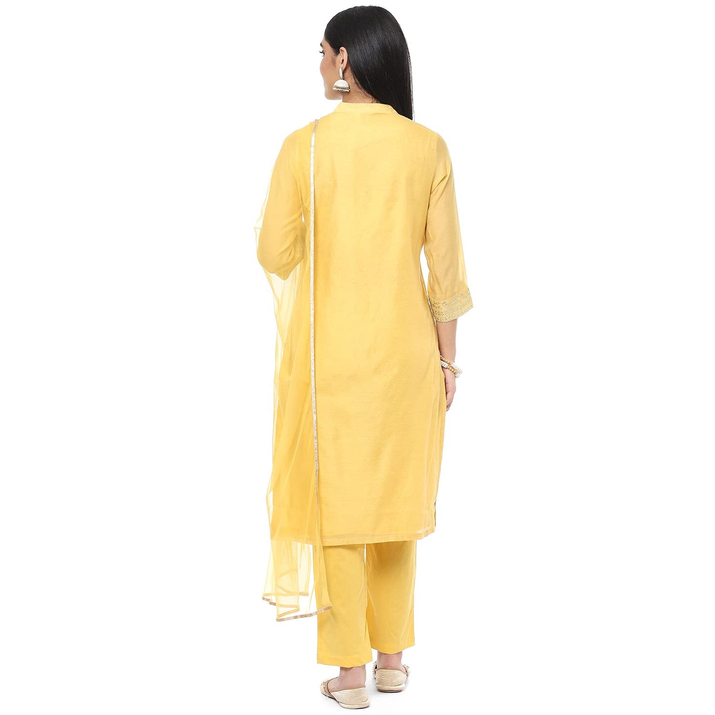 BIBA WOMEN EMBROIDERY SALWAR KURTA DUPATTA(SKDASSORTED8491_YELLOW_46)
