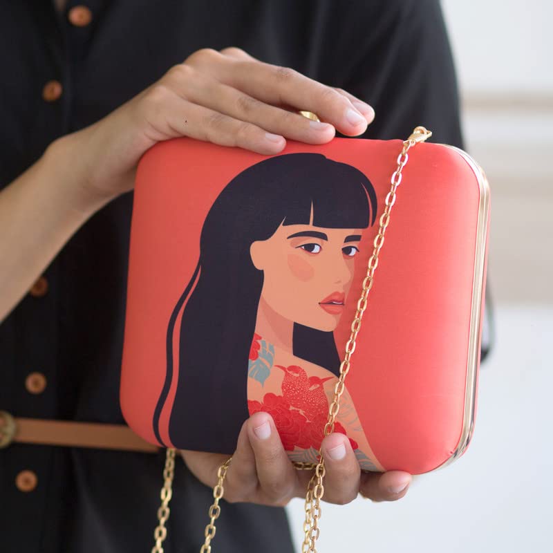 Romantic Red Women Portrait Printed Clutch