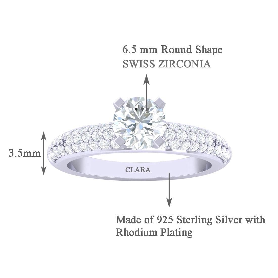 CLARA Made with Swiss Zirconia 925 Sterling Silver Round Solitaire Ring Gift for Women and Girls