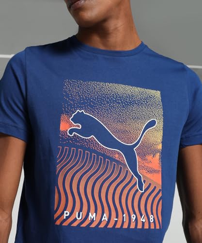 Puma Men's Graphic Print Slim Fit T-Shirt (679405_Blazing Blue