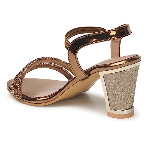 XE Looks Stylish Copper Women's Fashion Sandals | Faux Leather Comfortable and Trendy Slip On Heel | For Wedding Occasion 3 Inches Heel | For Women & Girls